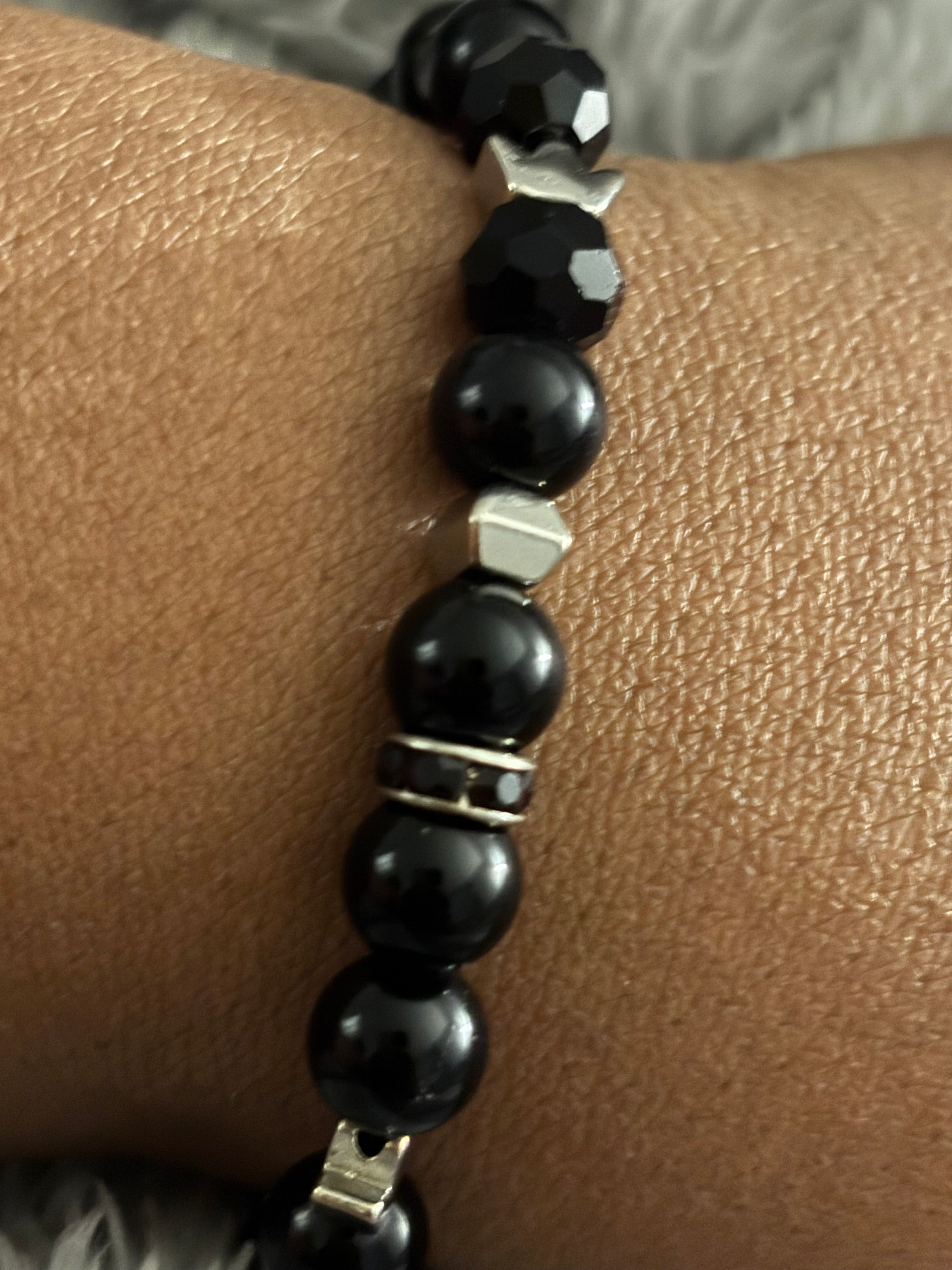 Silver and Black stretch bracelet